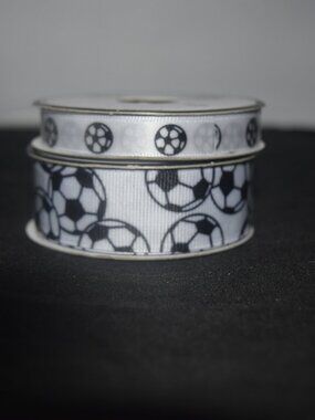Soccer Ball Decorative Ribbon Spools – Black & White Grosgrain & Satin Crafts
